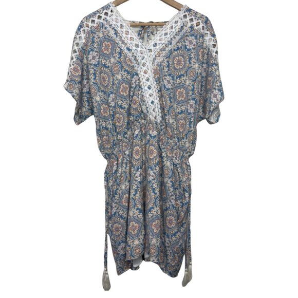 DAVI & DANI Pants - DAVI & DANI | Women's Boho Lace Trim Short Sleeve V-Neck Lined Romper | Size L